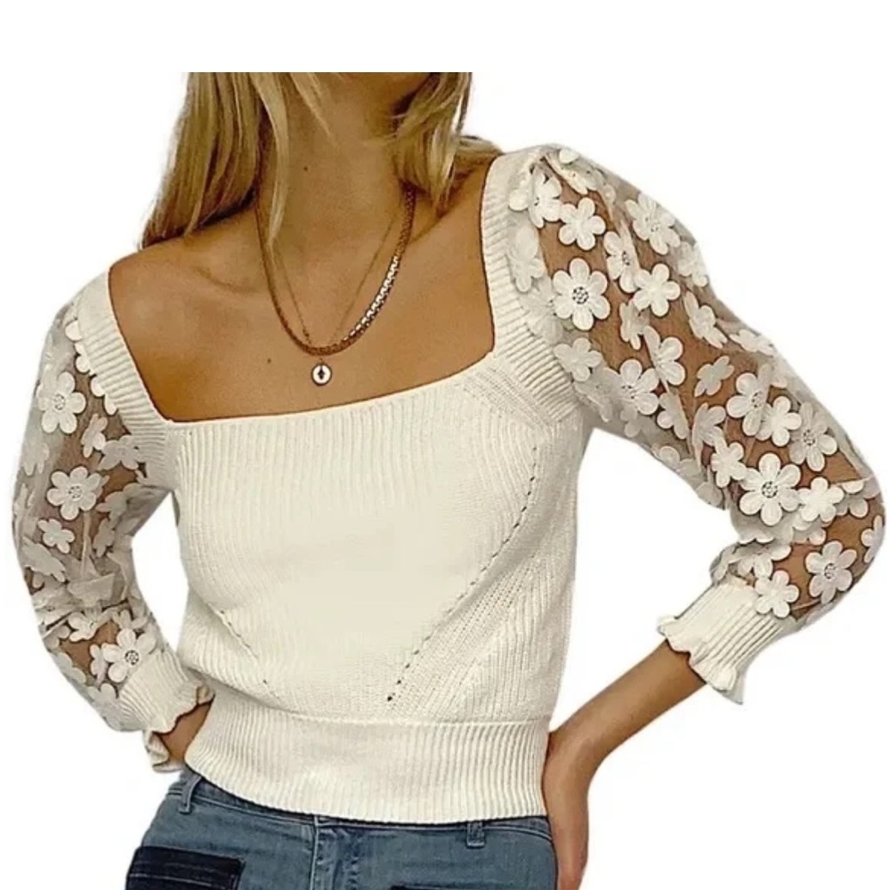 French Connection Juliet Lace Sleeve Sweater